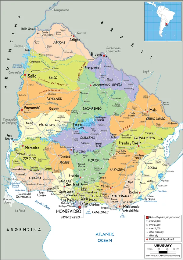 POLITICAL Map of Uruguay