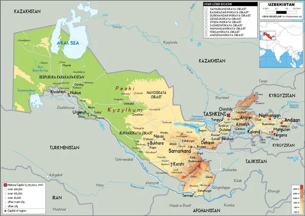 PHYSICAL Map of Uzbekistan
