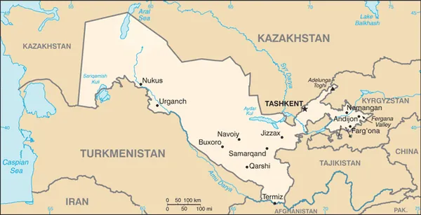 SIMPLE Map of Uzbekistan