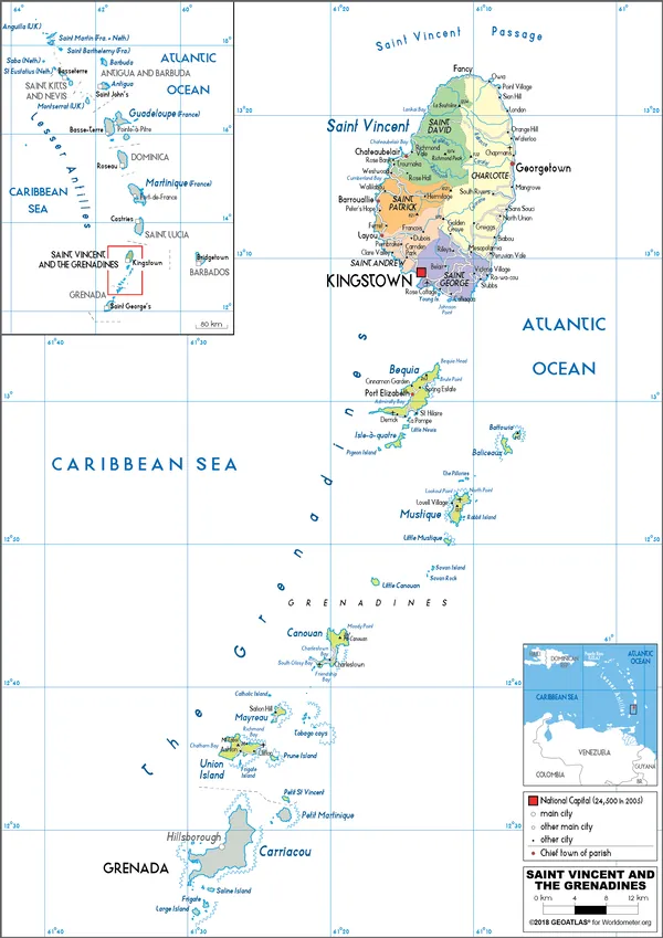 POLITICAL Map of Saint Vincent and the Grenadines