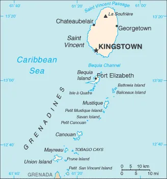 SIMPLE Map of Saint Vincent and the Grenadines
