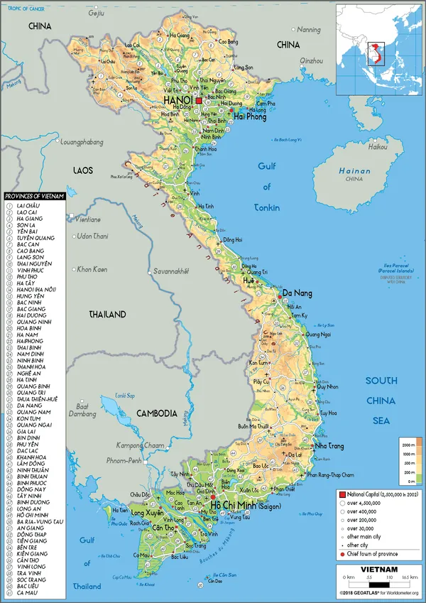 PHYSICAL Map of Vietnam