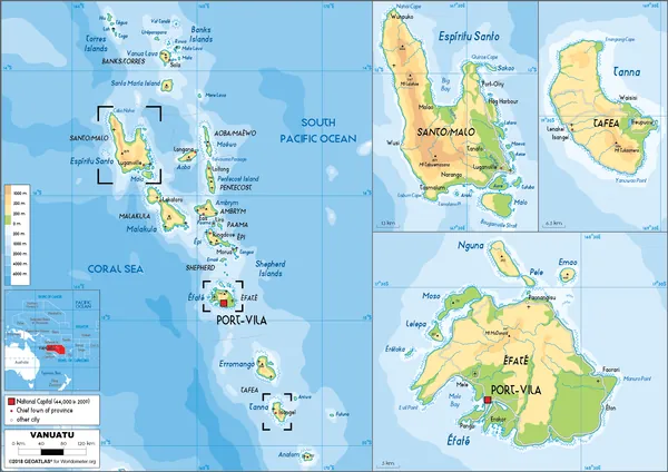 PHYSICAL Map of Vanuatu