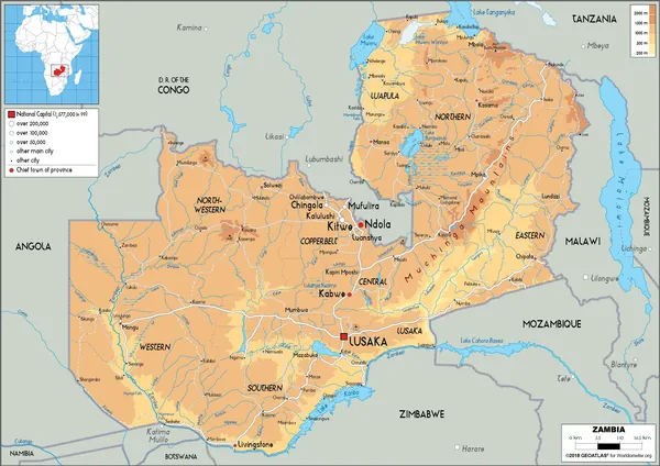 PHYSICAL Map of Zambia