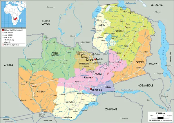 POLITICAL Map of Zambia